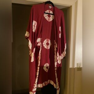 Red and White Kimono with Geometric Patterns